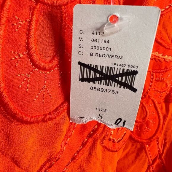 By Anthropologie Sheer Embroidered Boxy Top in Bright Red - Picture 6 of 7